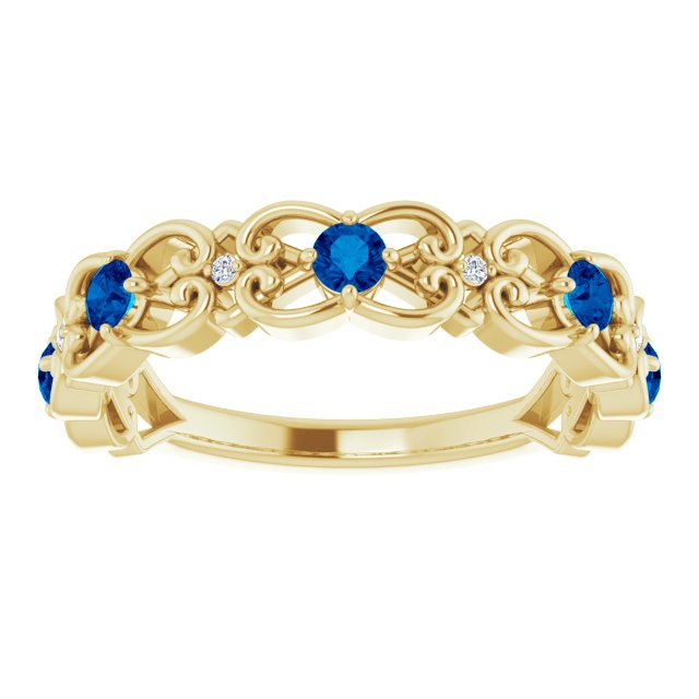 14K Yellow Lab-Grown Blue Sapphire & .02 CTW Natural Diamond Scroll Ring
