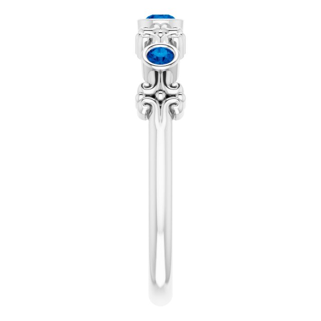 14K White Lab-Grown Blue Sapphire Bezel-Set Ring