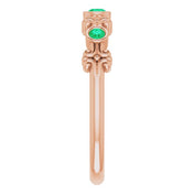 14K Rose Lab-Grown Emerald Bezel-Set Ring