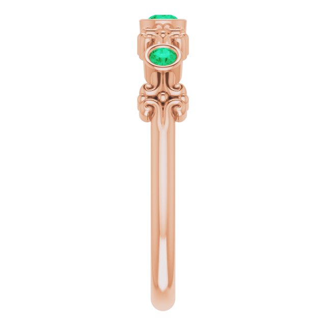 14K Rose Lab-Grown Emerald Bezel-Set Ring