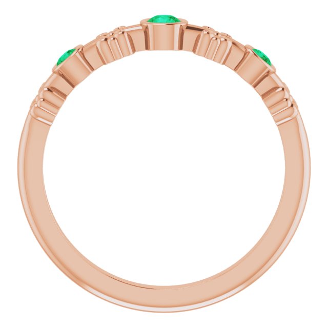 14K Rose Lab-Grown Emerald Bezel-Set Ring