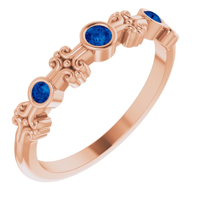 14K Rose Lab-Grown Blue Sapphire Bezel-Set Ring