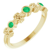14K Yellow Lab-Grown Emerald Bezel-Set Ring