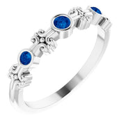 Sterling Silver Lab-Grown Blue Sapphire Bezel-Set Ring