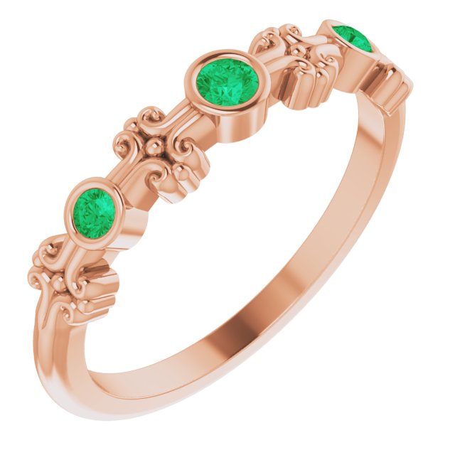 14K Rose Lab-Grown Emerald Bezel-Set Ring