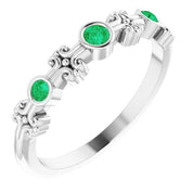 Sterling Silver Lab-Grown Emerald Bezel-Set Ring