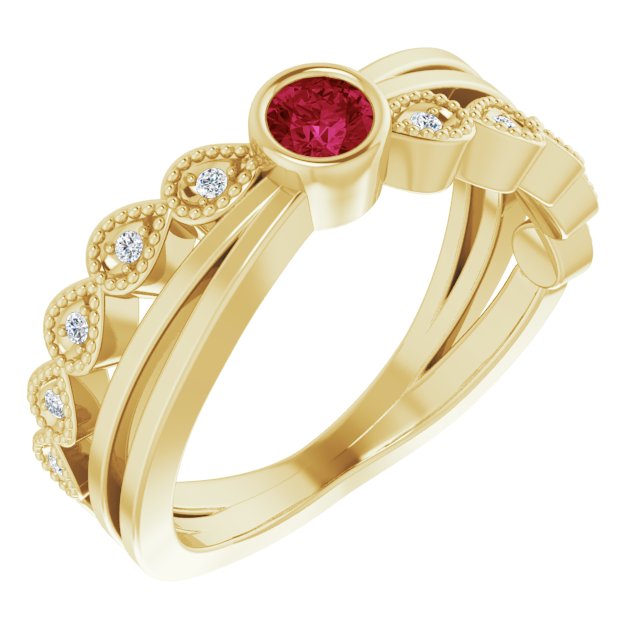 14K Yellow Natural Ruby & .04 CTW Natural Diamond Ring