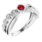 14K White Natural Ruby & .04 CTW Natural Diamond Ring