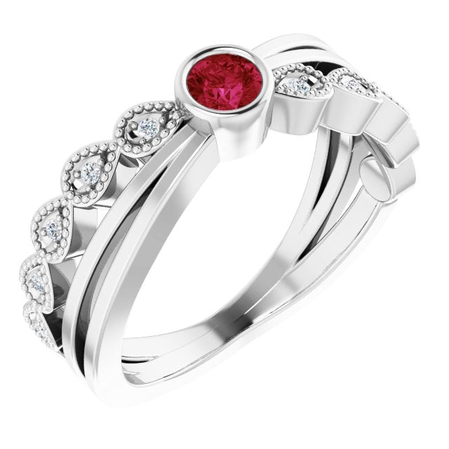14K White Natural Ruby & .04 CTW Natural Diamond Ring
