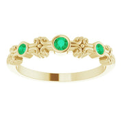 14K Yellow Lab-Grown Emerald Bezel-Set Ring