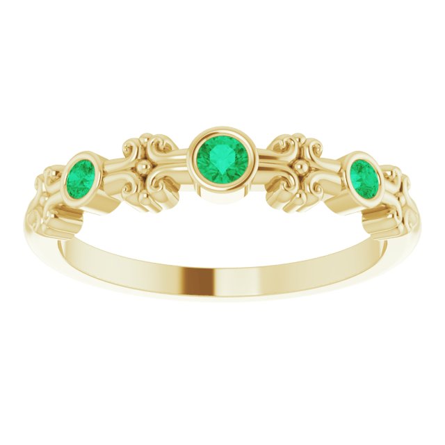 14K Yellow Lab-Grown Emerald Bezel-Set Ring