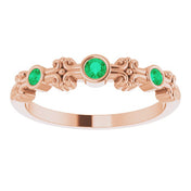 14K Rose Lab-Grown Emerald Bezel-Set Ring