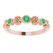 14K Rose Lab-Grown Emerald Bezel-Set Ring