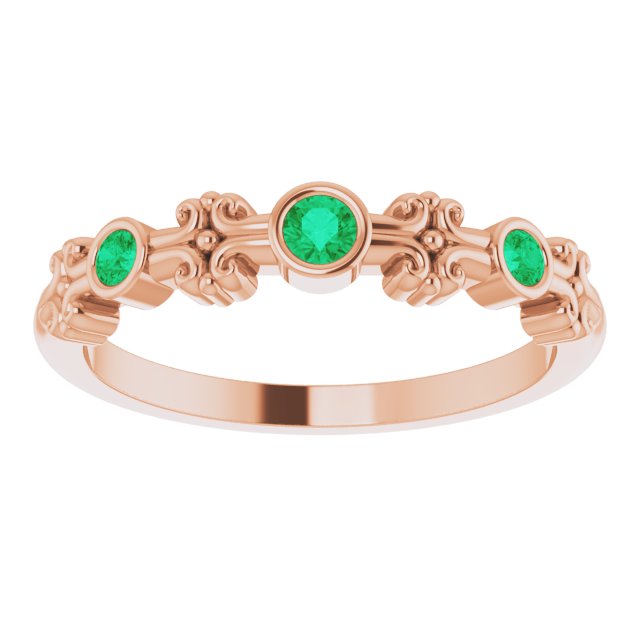 14K Rose Lab-Grown Emerald Bezel-Set Ring