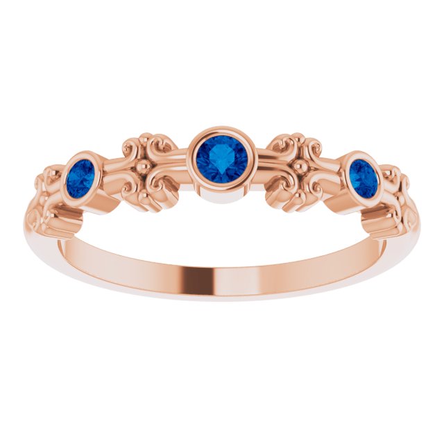 14K Rose Lab-Grown Blue Sapphire Bezel-Set Ring