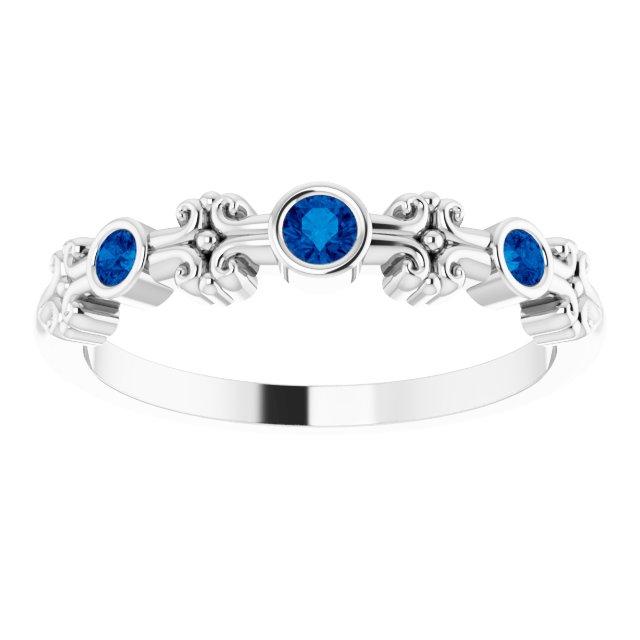 14K White Lab-Grown Blue Sapphire Bezel-Set Ring