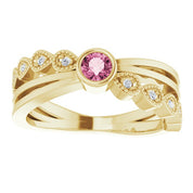 14K Yellow Natural Pink Tourmaline & .04 CTW Natural Diamond Ring