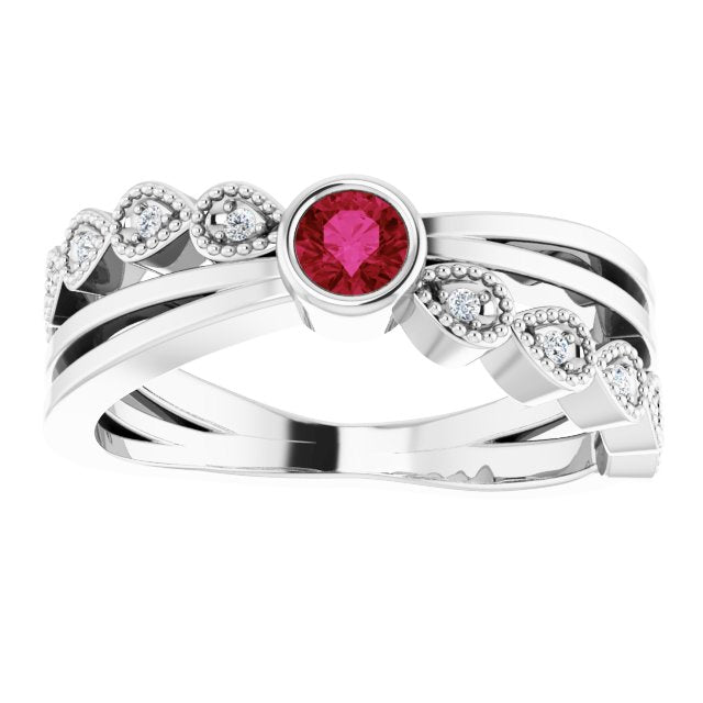 Sterling Silver Natural Ruby & .04 CTW Natural Diamond Ring