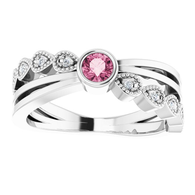 Sterling Silver Natural Pink Tourmaline & .04 CTW Natural Diamond Ring