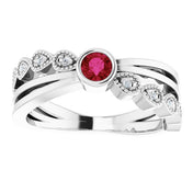 14K White Natural Ruby & .04 CTW Natural Diamond Ring
