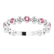 Sterling Silver Natural Pink Tourmaline Beaded Ring