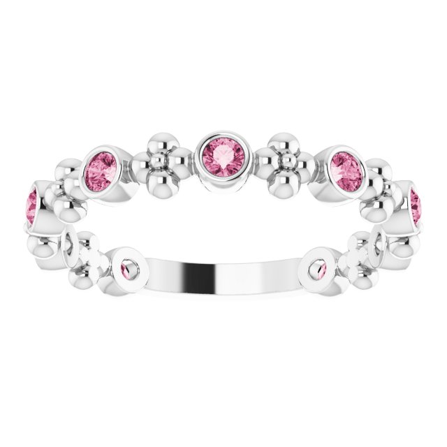 Sterling Silver Natural Pink Tourmaline Beaded Ring