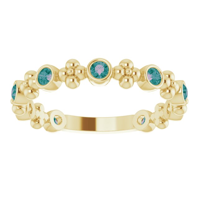 14K Yellow Lab-Grown Alexandrite Beaded Ring