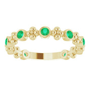 14K Yellow Lab-Grown Emerald Beaded Ring