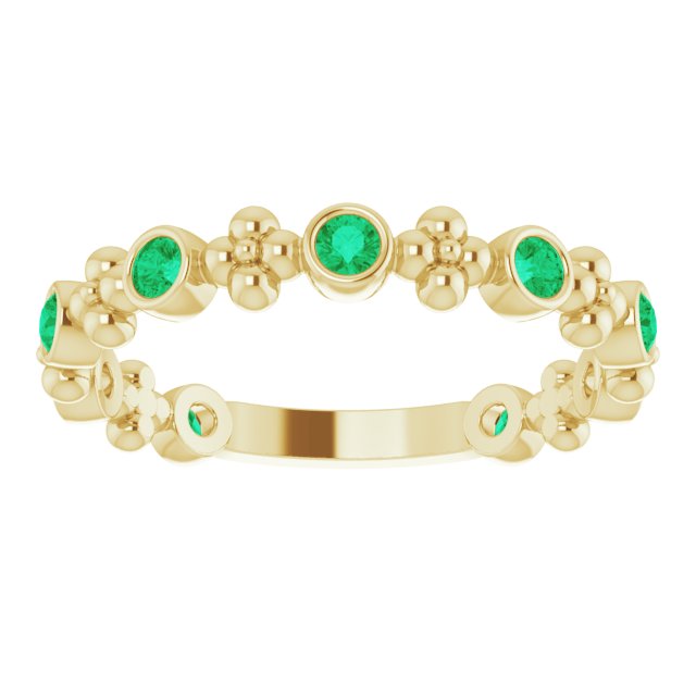 14K Yellow Lab-Grown Emerald Beaded Ring