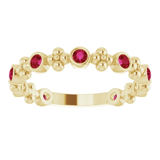 14K Yellow Natural Ruby Beaded Ring