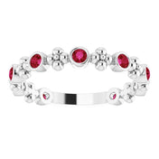 14K White Natural Ruby Beaded Ring