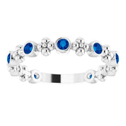 Sterling Silver Lab-Grown Blue Sapphire Beaded Ring