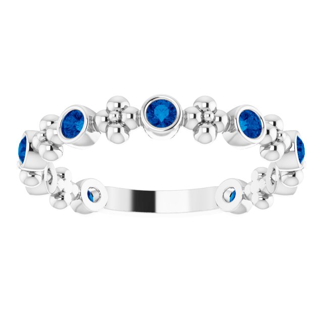 Sterling Silver Lab-Grown Blue Sapphire Beaded Ring