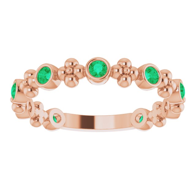 14K Rose Lab-Grown Emerald Beaded Ring