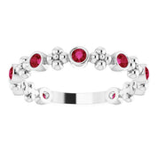 Sterling Silver Natural Ruby Beaded Ring