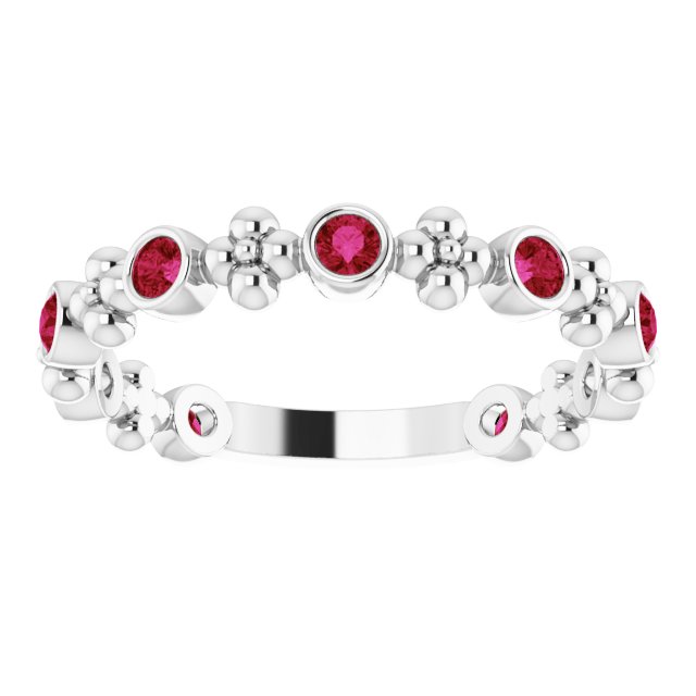 Sterling Silver Natural Ruby Beaded Ring