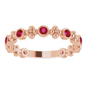14K Rose Natural Ruby Beaded Ring