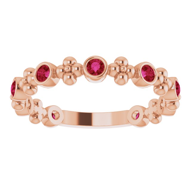 14K Rose Natural Ruby Beaded Ring