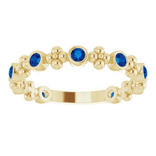 14K Yellow Lab-Grown Blue Sapphire Beaded Ring