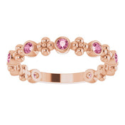 14K Rose Natural Pink Tourmaline Beaded Ring