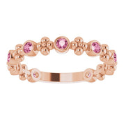 14K Rose Natural Pink Tourmaline Beaded Ring