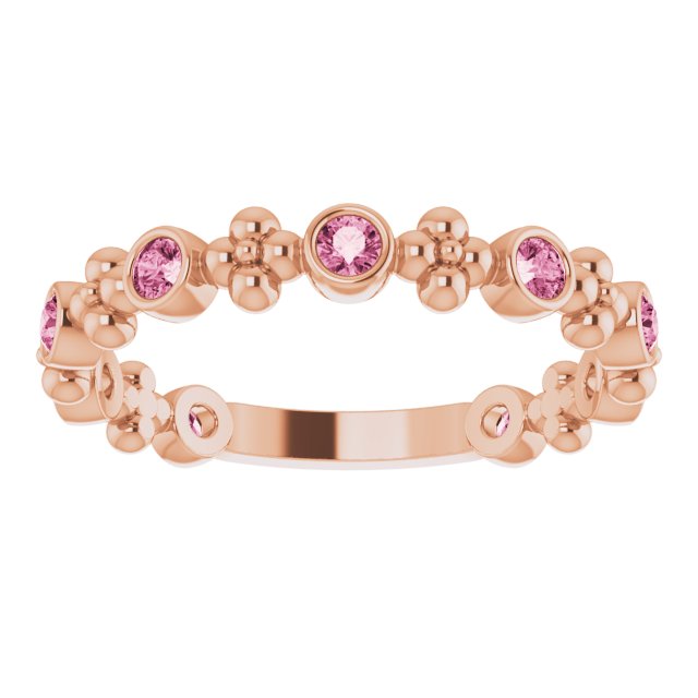 14K Rose Natural Pink Tourmaline Beaded Ring