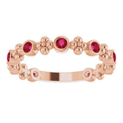 14K Rose Lab-Grown Ruby Beaded Ring