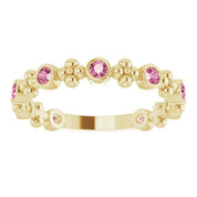 14K Yellow Natural Pink Tourmaline Beaded Ring