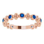 14K Rose Lab-Grown Blue Sapphire Beaded Ring
