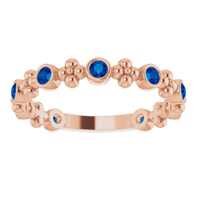 14K Rose Lab-Grown Blue Sapphire Beaded Ring