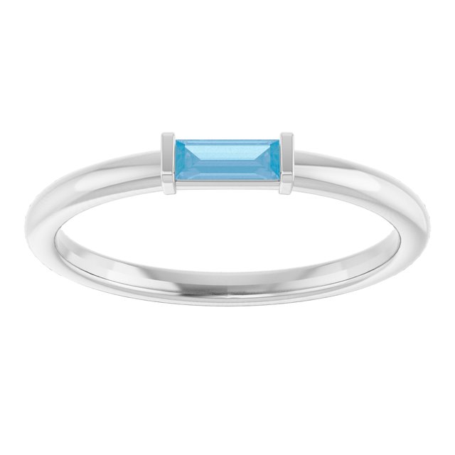 14K White Natural Sky Blue Topaz Stackable Ring