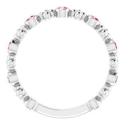 Sterling Silver Natural Pink Tourmaline Beaded Ring