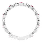Sterling Silver Natural Pink Tourmaline Beaded Ring