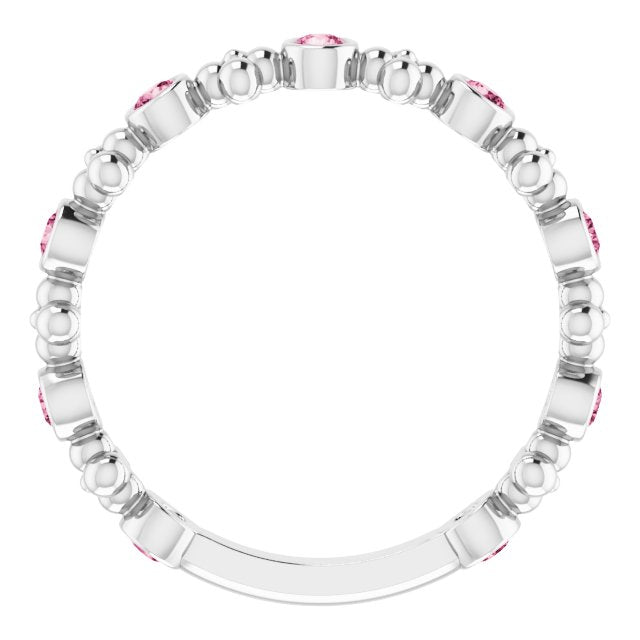 Sterling Silver Natural Pink Tourmaline Beaded Ring